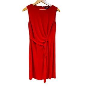 Chaps Monarch Red Draped Front Faux Slit Sleeveless Sheath Dress Size S/P